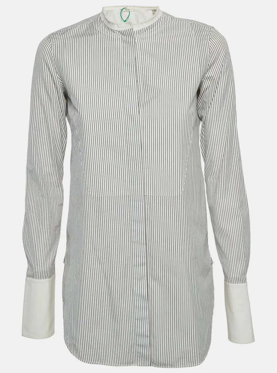 Celine Black/White Striped Cotton Collarless Shirt S