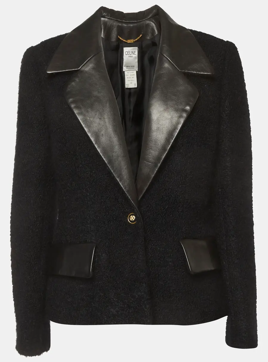 Celine Black Faux Trim Shearling Blazer L