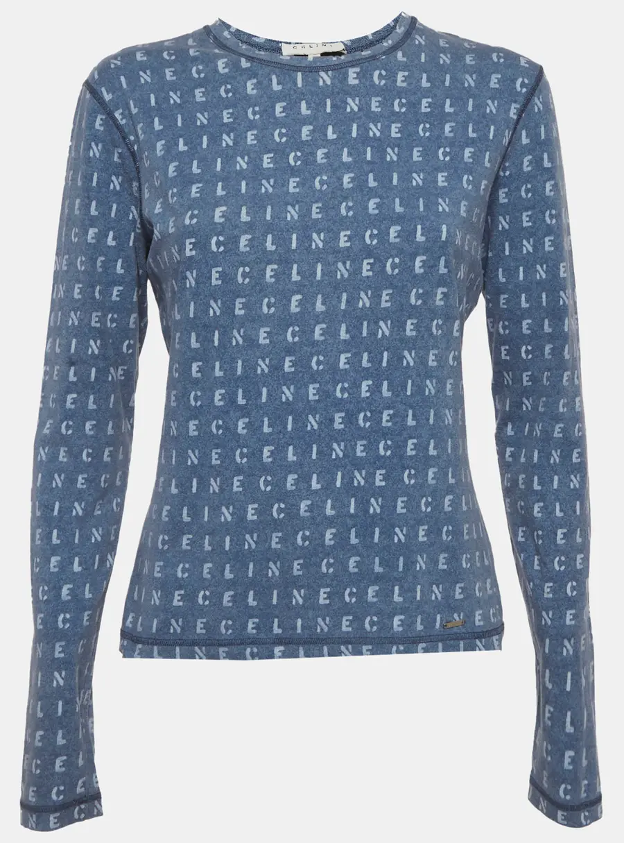 Celine Blue Logo Print Jersey Long Sleeve Top L