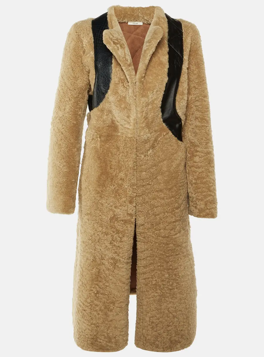 Céline Beige Shearling & Leather Coat M