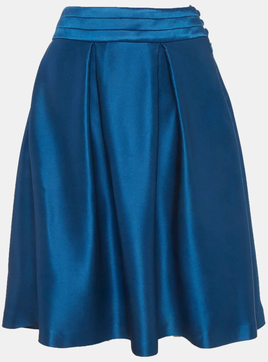 Celine Teal Blue Satin Pleated Mini Skirt M