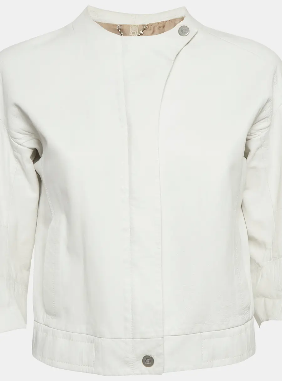 Celine White Leather Zip-Up Jacket M