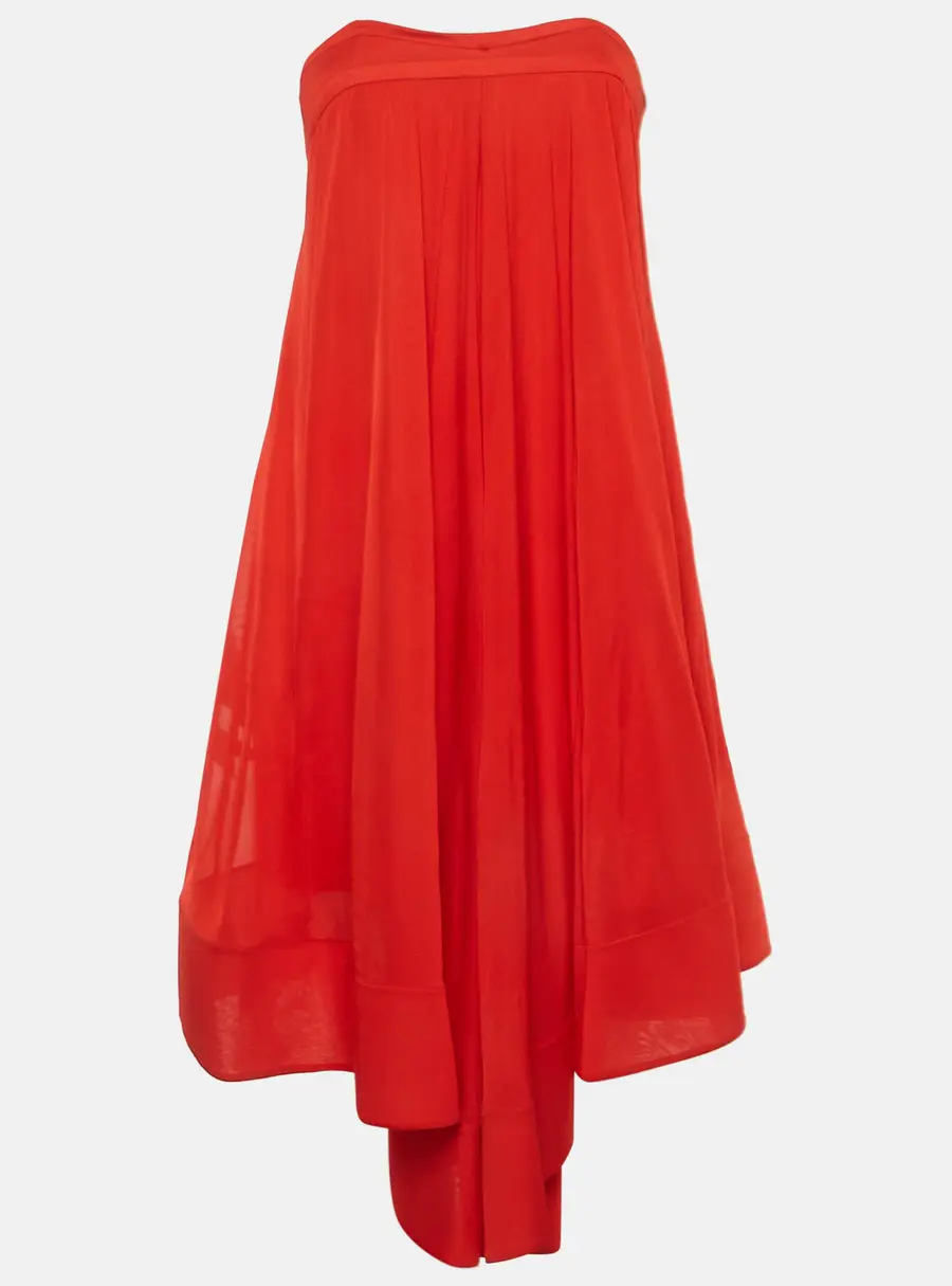 Celine Red Jersey Strapless Midi Dress S