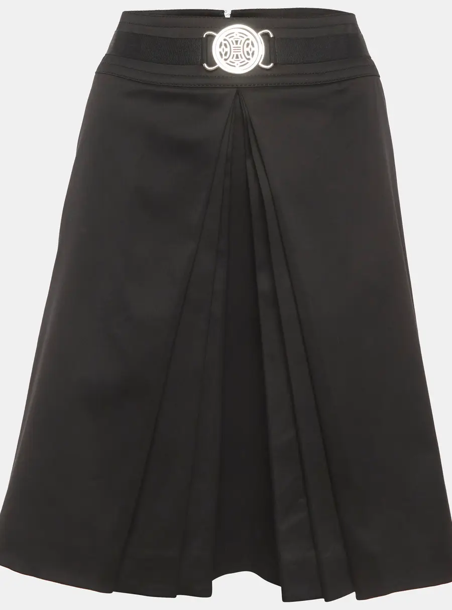 Celine Black Cotton Pleated Knee Length Skirt L