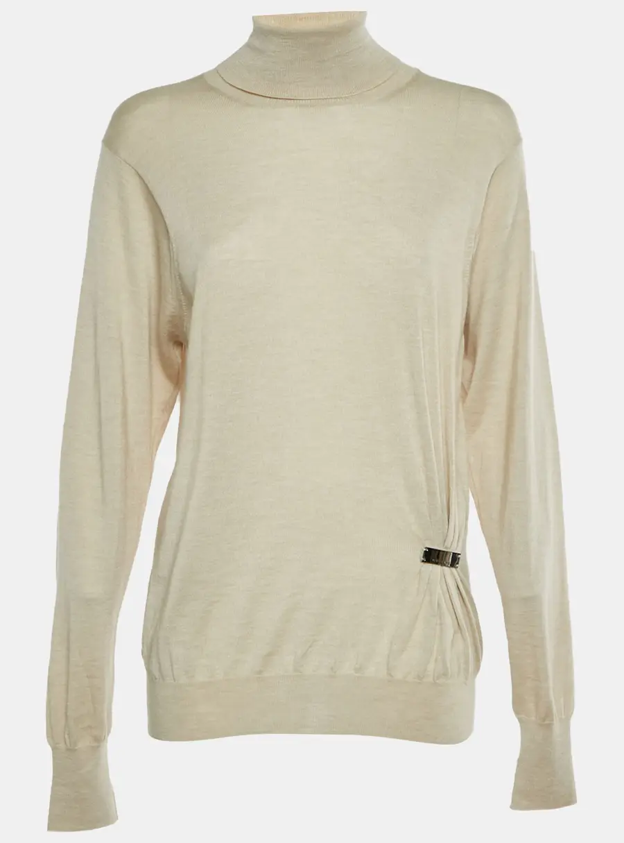 Celine Beige Knitted Turtleneck Sweater L