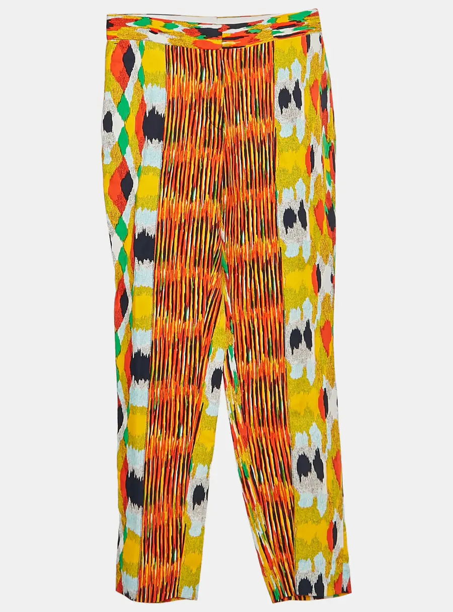 Celine Multicolor Abstract Print Crepe Crop Trousers S