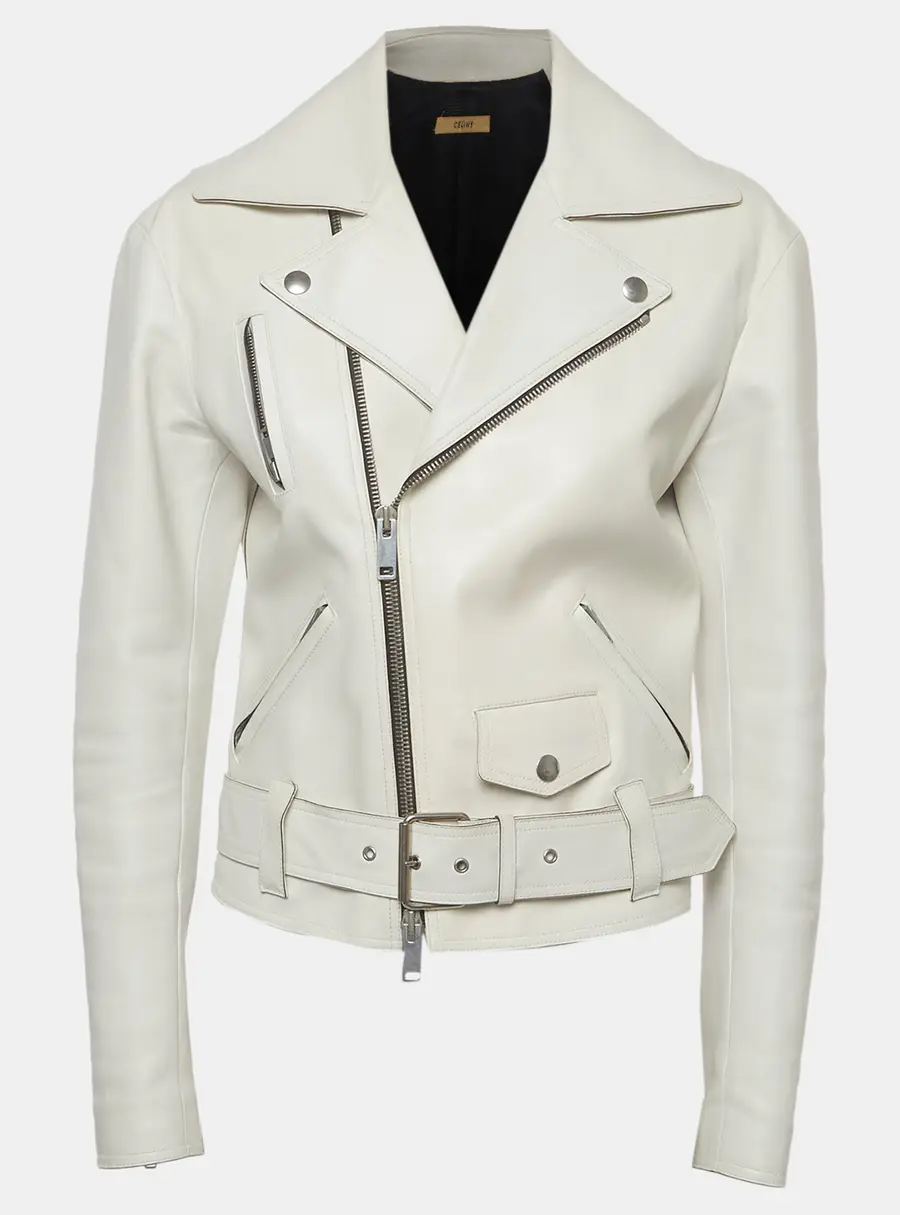 Celine White Leather Biker Jacket M