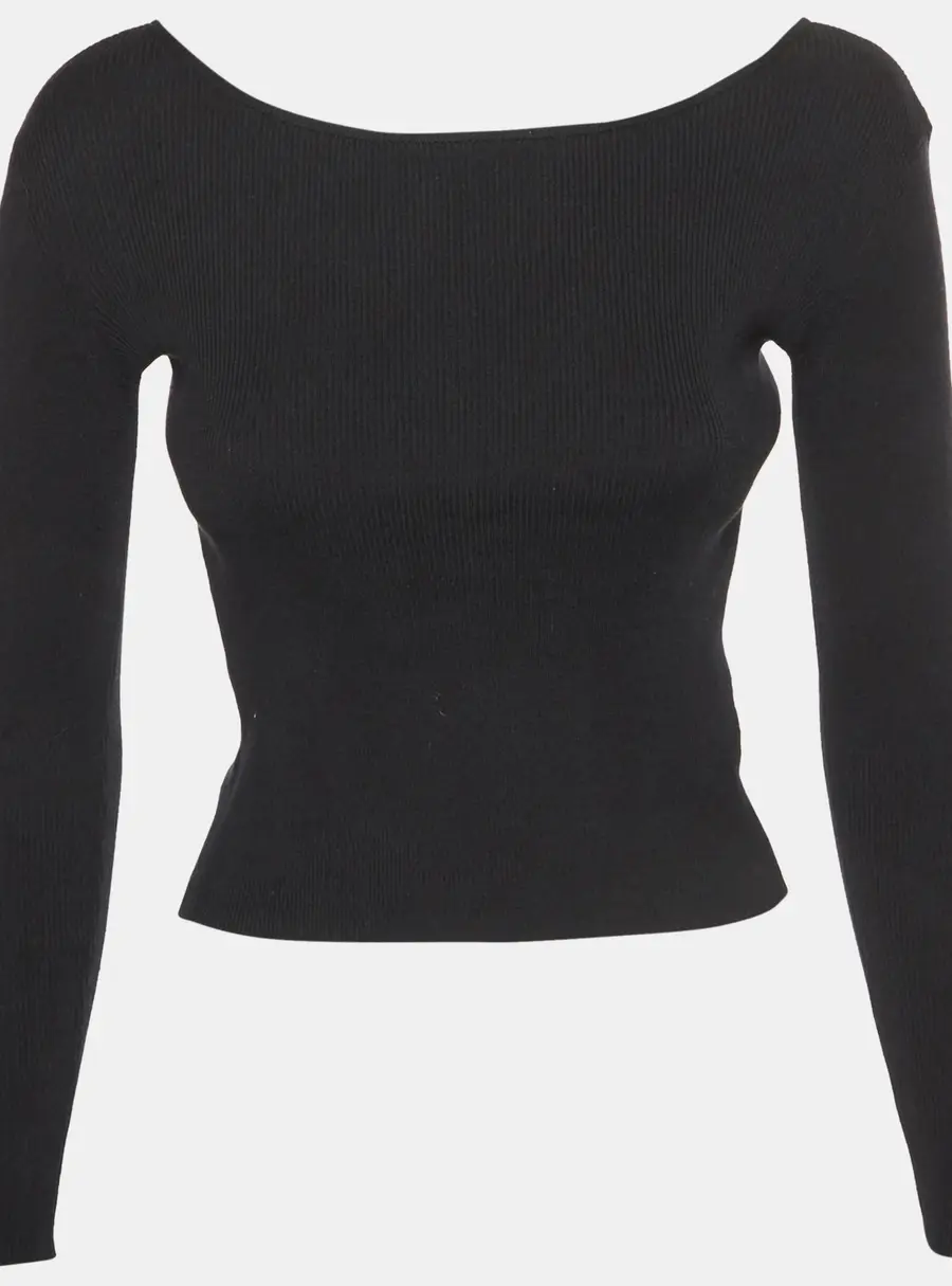 Celine Black Cotton Knit Open Back Heart Top XS