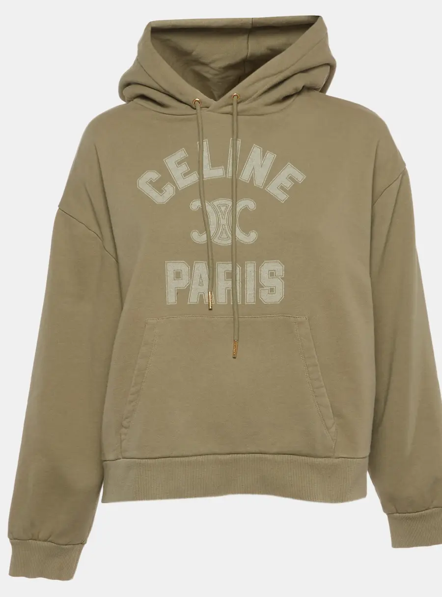 Celine Green Printed Jersey Long Sleeve Hoodie S