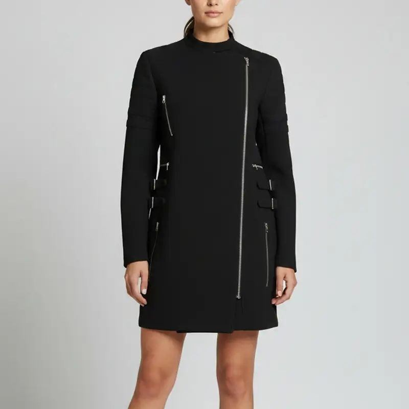 Celine Black Wool Asymmetric Zipped Bondage Coat M