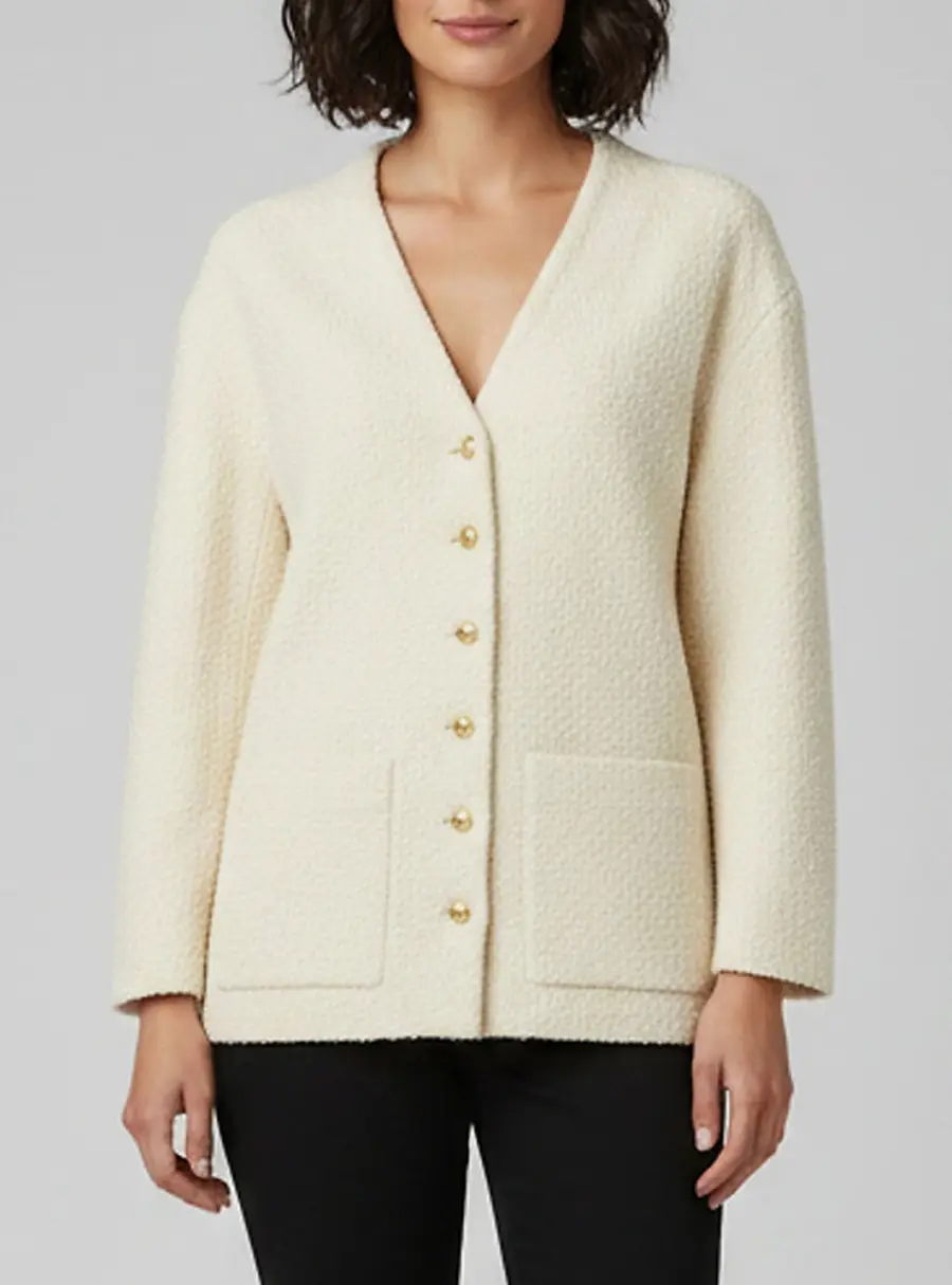 Celine Yellow Tweed Button Front Oversized Jacket S