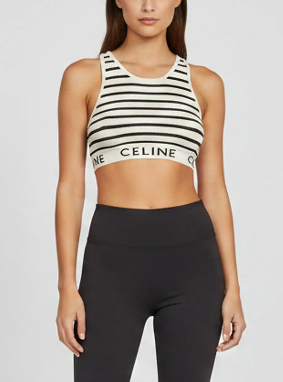 Celine White/Black Striped Rib Knit Tank Crop Top S