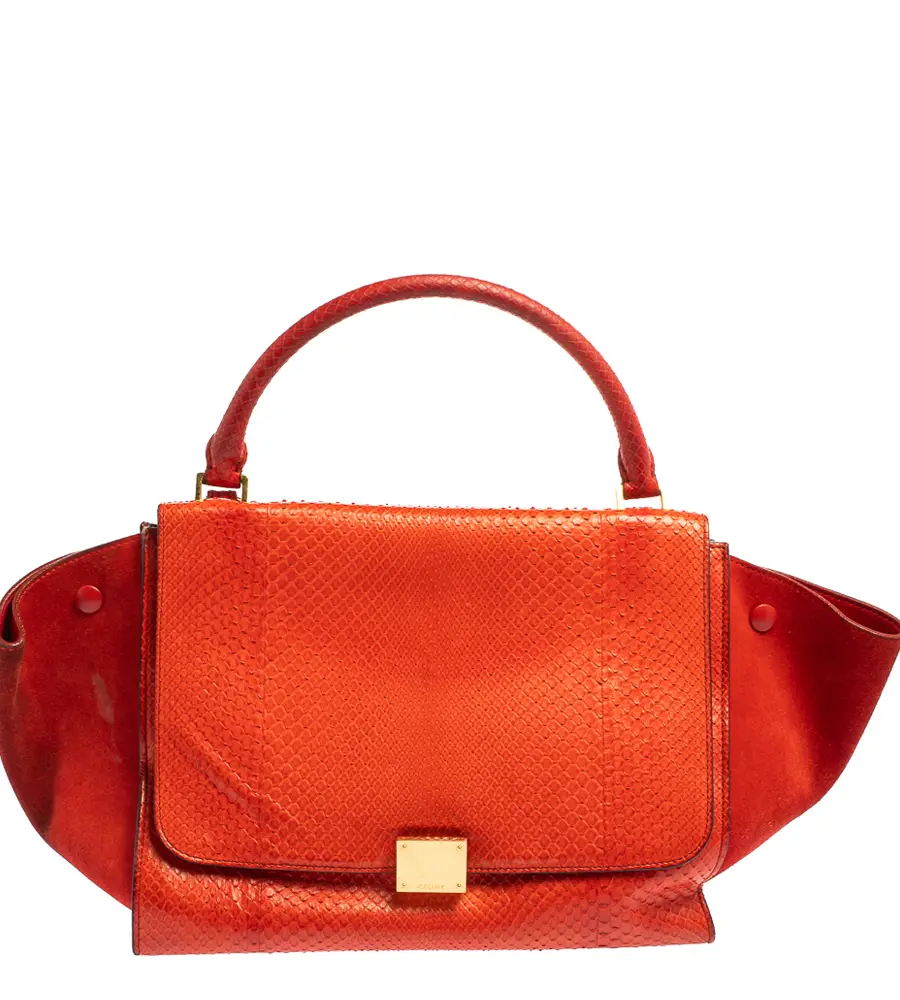 Celine Trapeze Red Python Leather and Suede Top Handle Bags