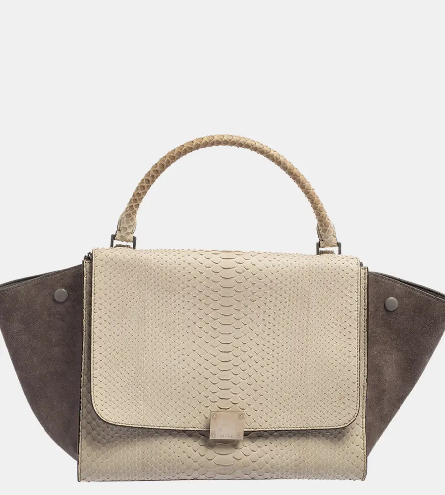 Celine Two Tone Grey Python and Suede Medium Trapeze Top Handle Bag