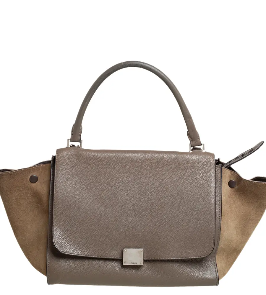 Celine Brown/Grey Leather and Suede Medium Trapeze Top Handle Bag