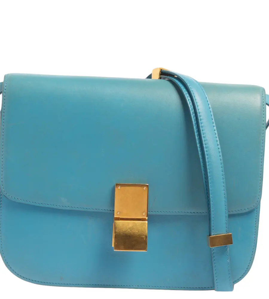 Celine Blue Leather Medium Classic Box Shoulder Bag