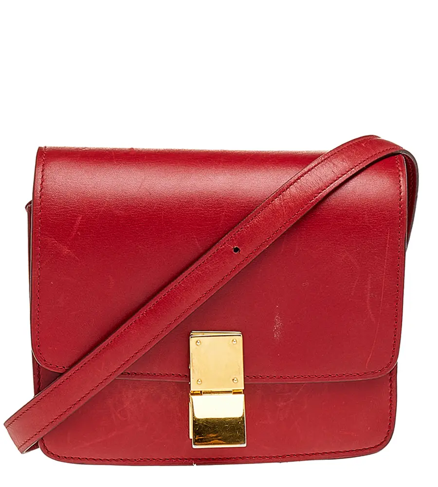Celine Red Leather Small Classic Box Flap Bag