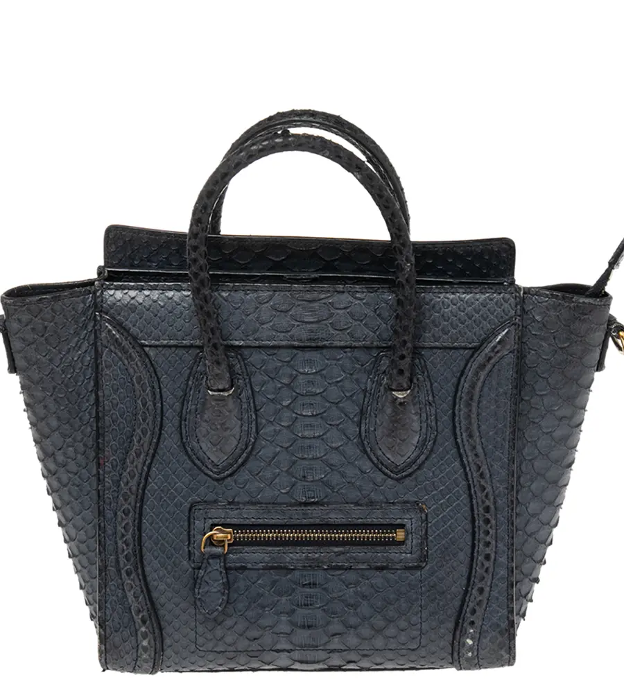 C&eacute;line Navy Blue Python Nano Luggage Tote