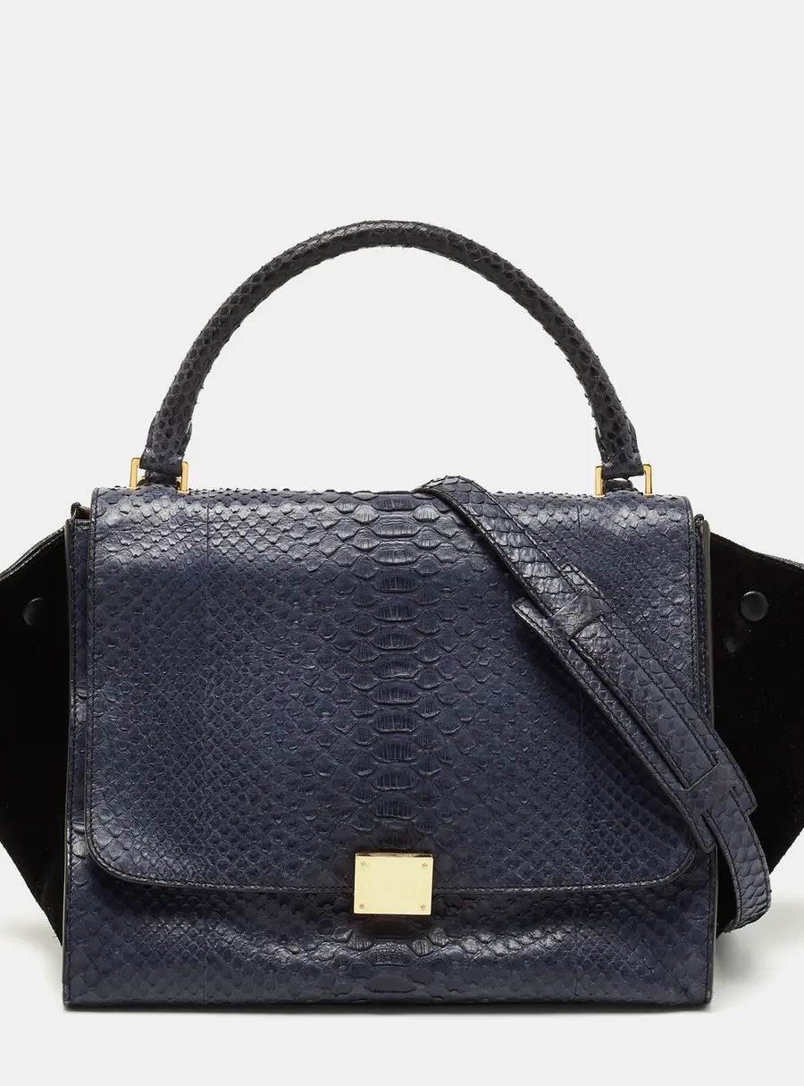 Celine Blue/Black Python and Suede Medium Trapeze Tote