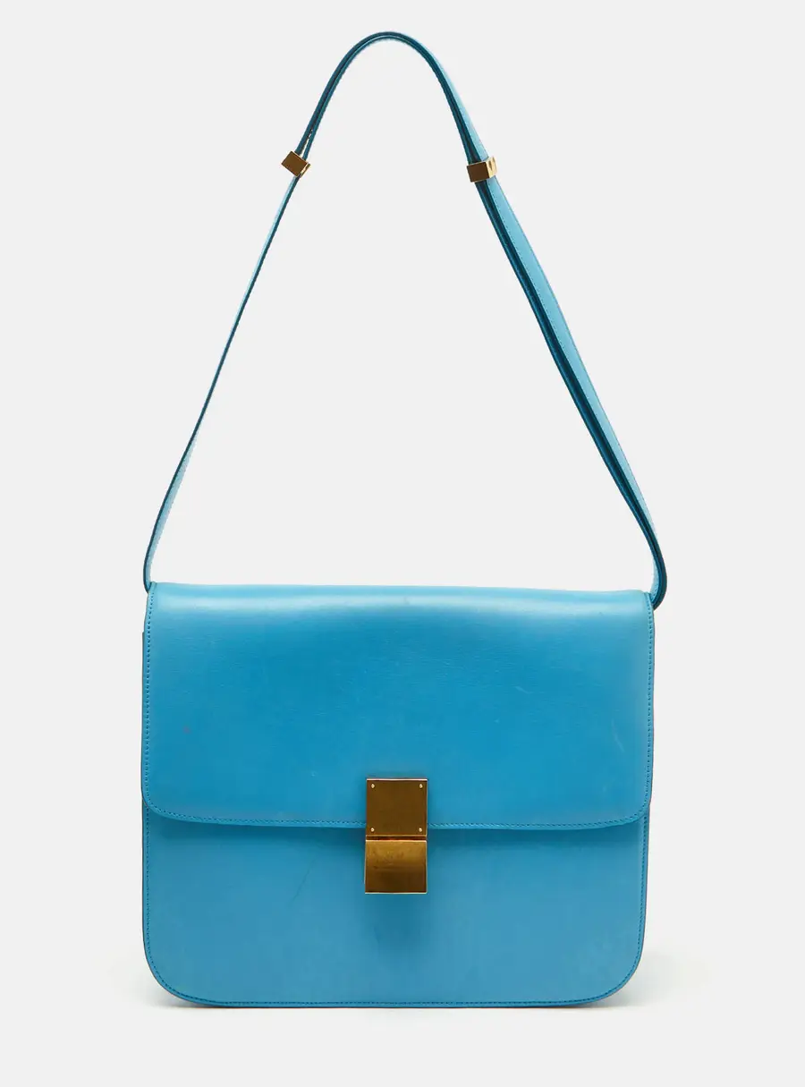 Celine Blue Leather Large Classic Box Shoulder Bag
