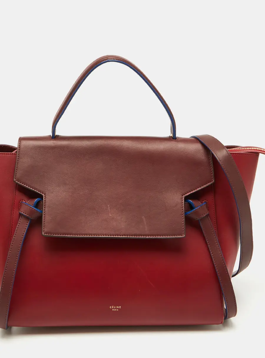 Celine Red/Brown Leather Mini Belt Top Handle Bag