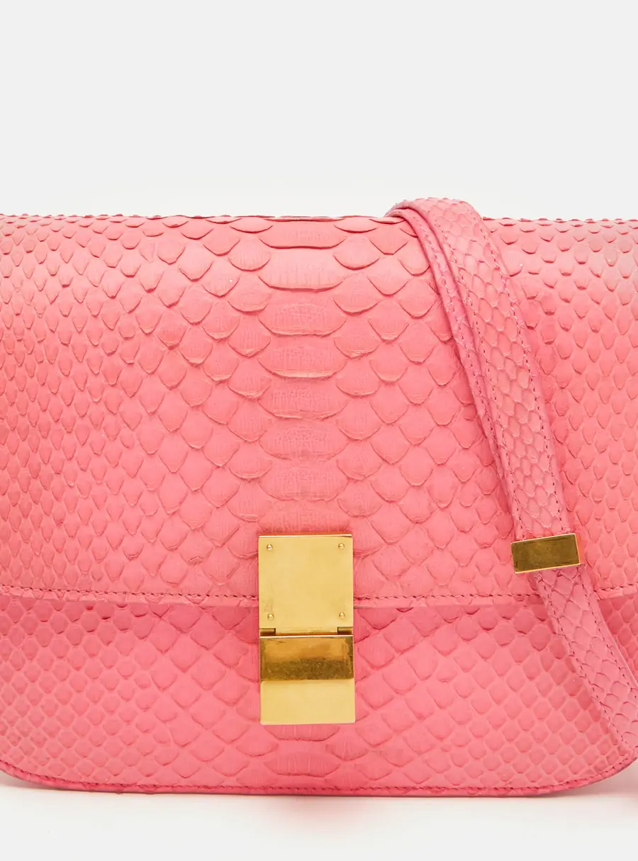 Celine Neon Pink Python Classic Box Flap Crossbody Bag