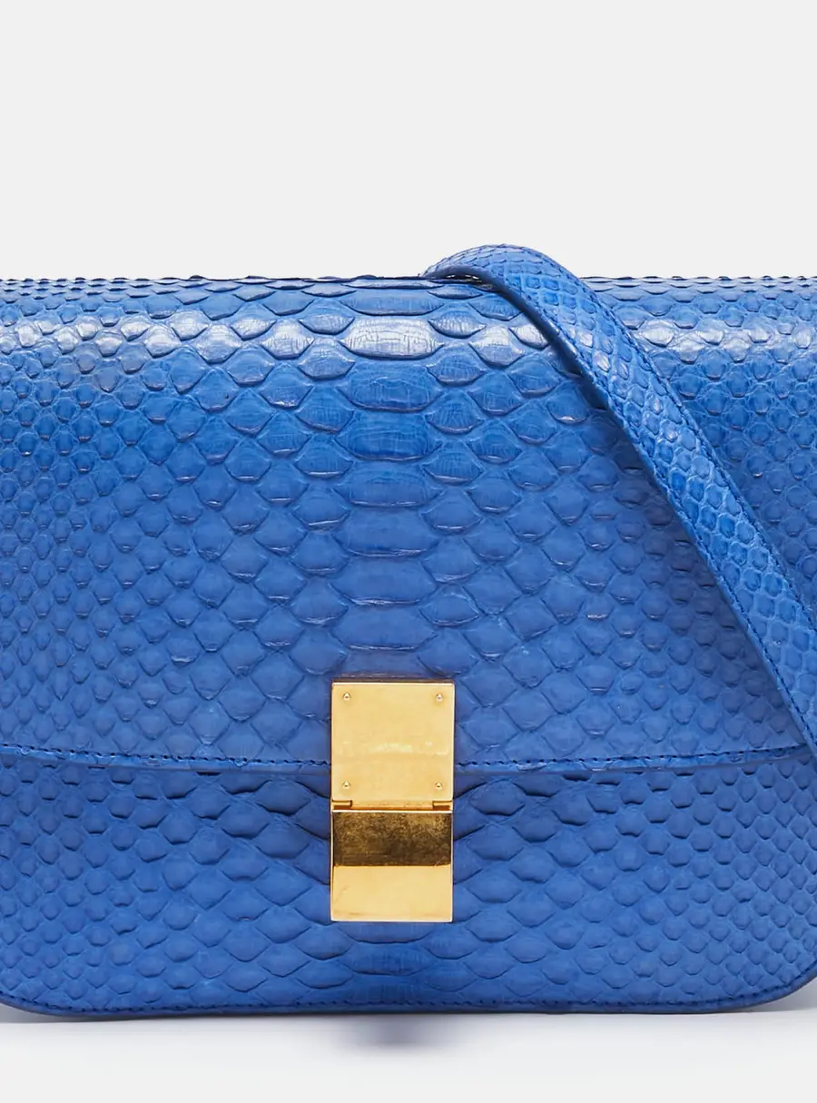 Celine Blue Python Medium Classic Box Shoulder Bag