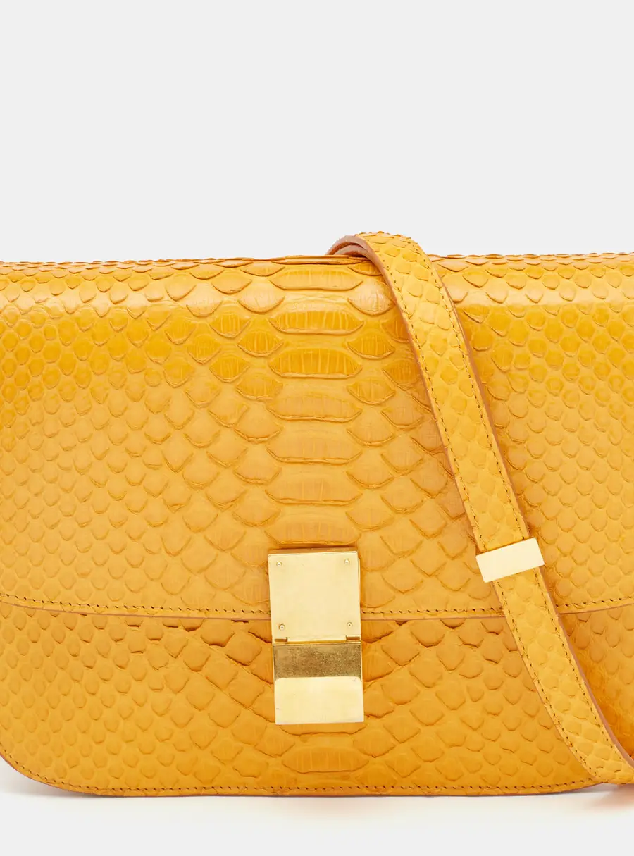 Celine Mustard Python Medium Classic Box Shoulder Bag