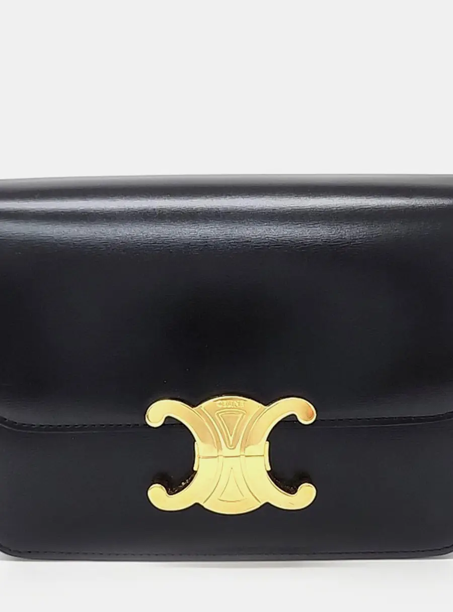 Celine Triomphe Tin Black Calfskin Leather Crossbody Bag