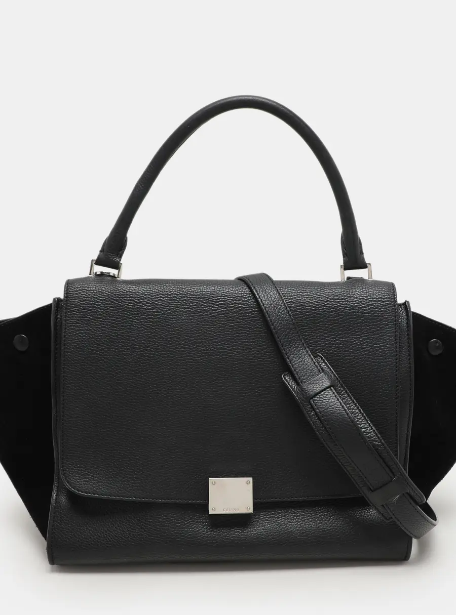 Celine Trapeze Medium Black Leather and Suede Top Handle Bags