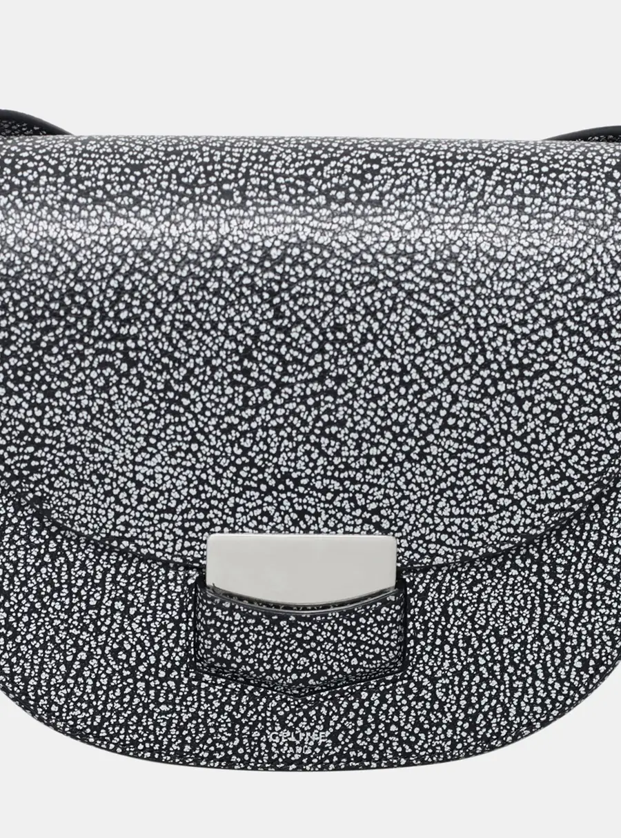 Celine Trotteur Small Black White Speckled Goatskin Leather Crossbody Bag