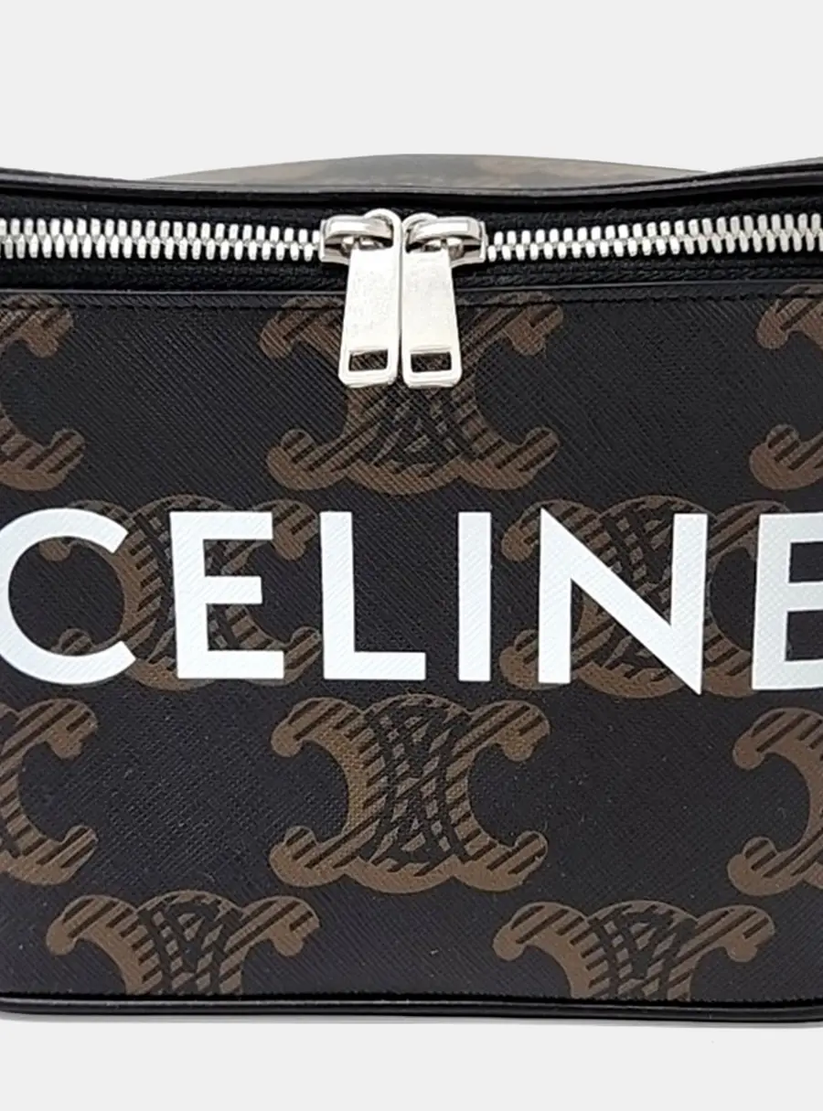 Celine Boite Celine Triomphe Canvas XL Black Brown Coated Canvas Leather Messenger Bag