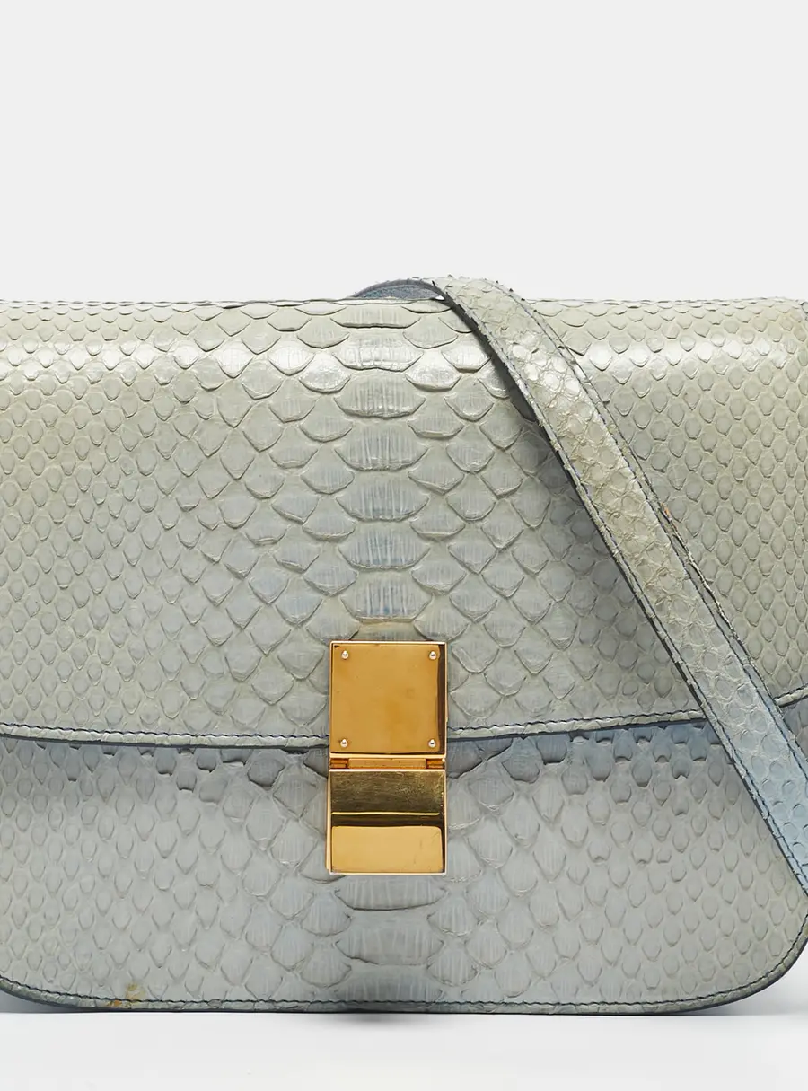 Celine Light Blue Python Medium Classic Box Shoulder Bag