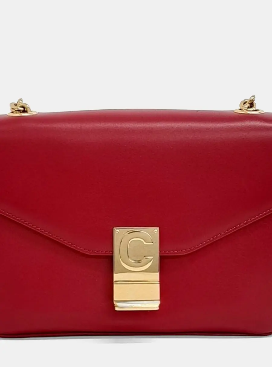 Celine C Medium Red Smooth Leather Shoulder Bag
