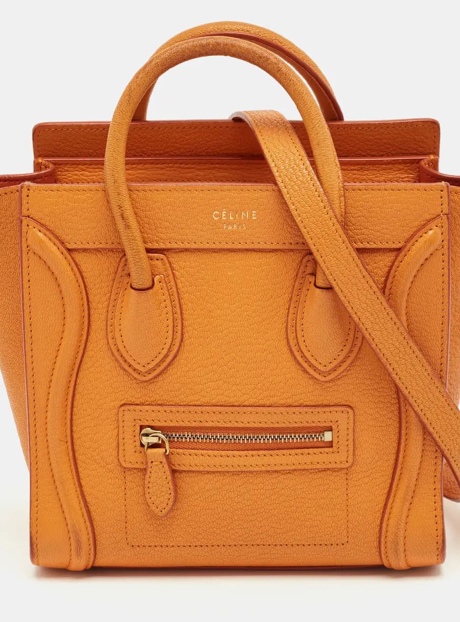 Celine Luggage Orange Leather Tote Bag
