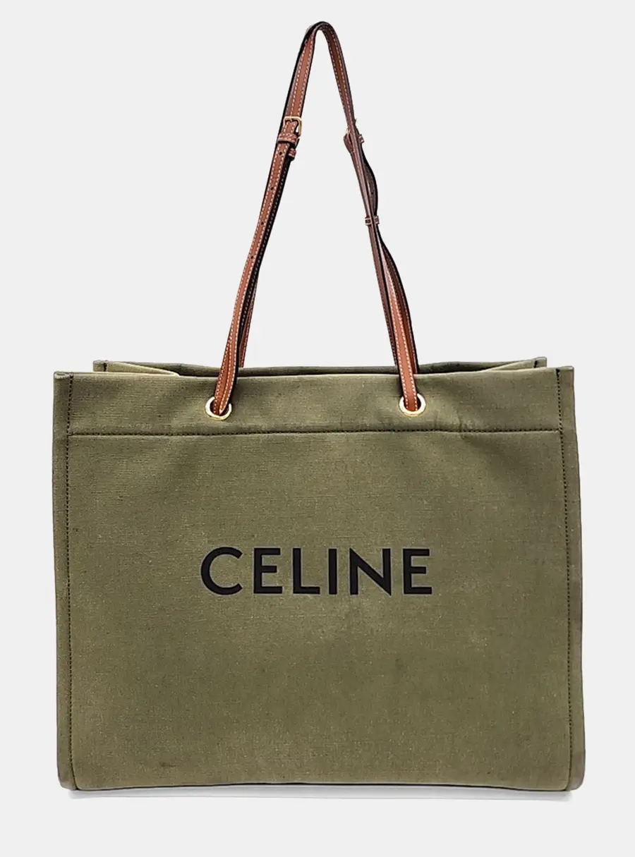 Celine Green Fabric Square Cabas Tote Bag