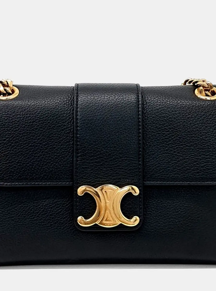 Celine Victoire Medium Black Supple Grained Calfskin Leather Shoulder Bag