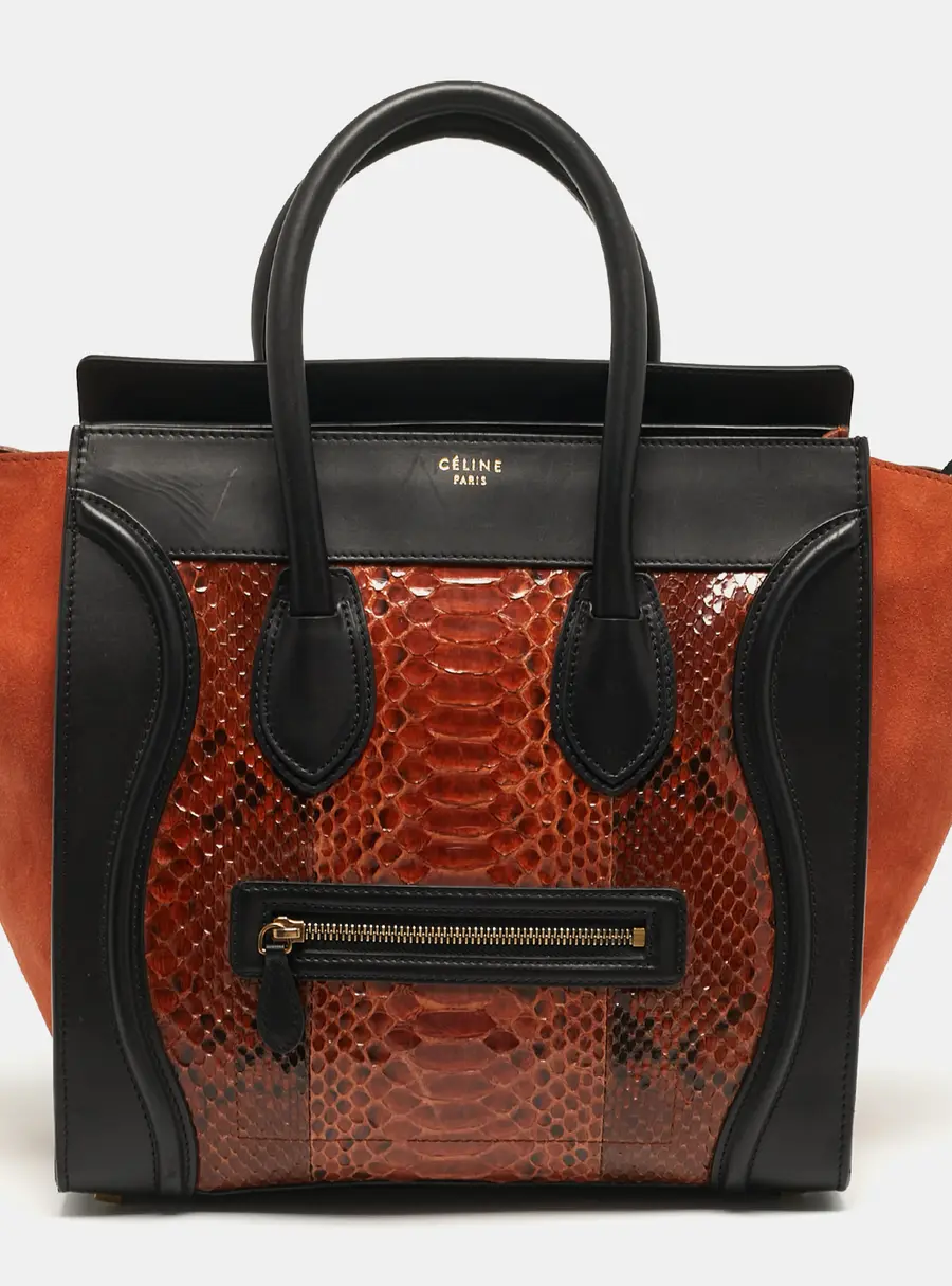 Celine Luggage Mini Black/Brown Python and Leather Tote