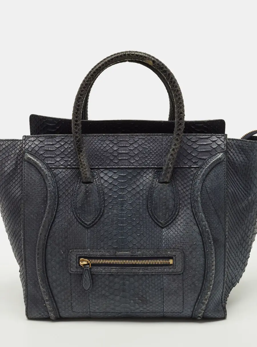 Celine Luggage Mini Navy Blue Python Tote