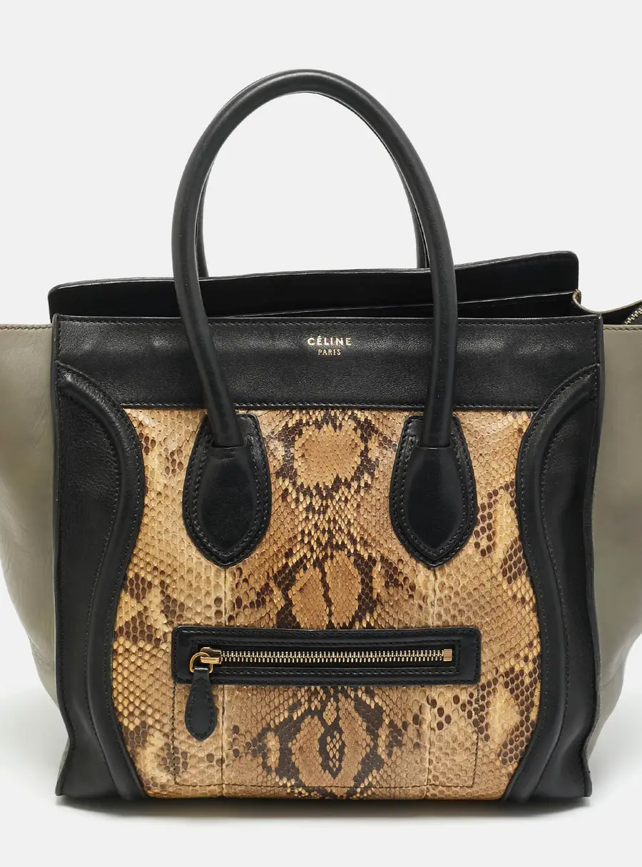 Celine Luggage Mini Tricolor Leather and Python Tote