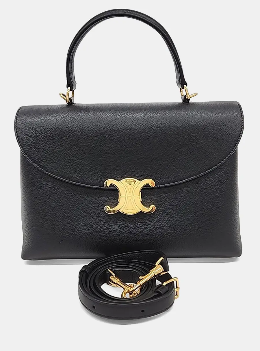 Celine Nino Medium Black Grained Calfskin Leather Top Handle Bag