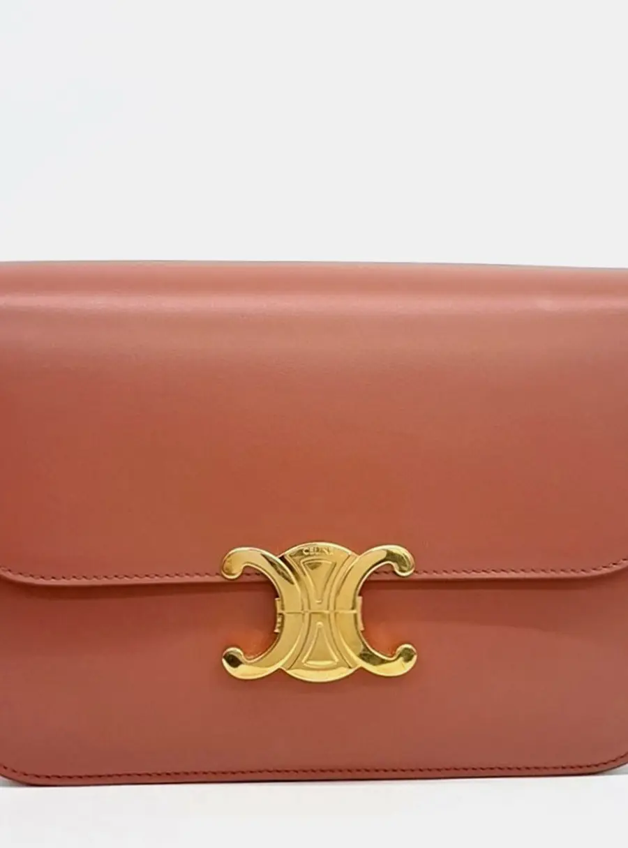 Celine Triomphe Medium Brown Leather Shoulder Bag