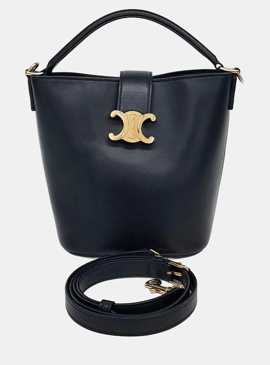 Celine Louise Small Black Calfskin Leather Bucket Bag