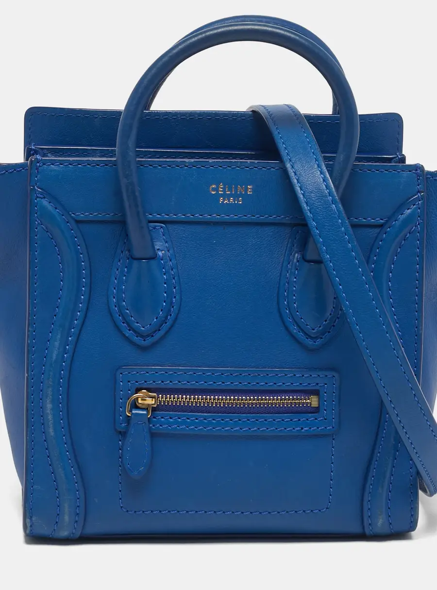 Celine Luggage Nano Blue Leather Tote
