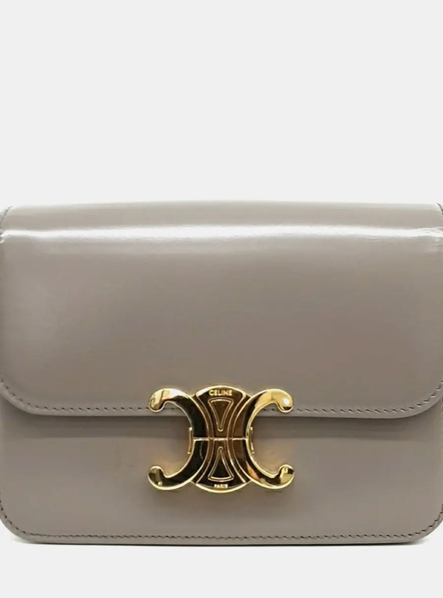 Celine Triomphe Tin Gray Patent Leather Shoulder Bag