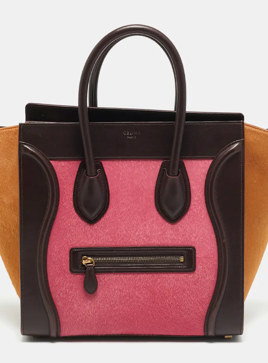 Celine Luggage Mini Tricolor Calf Hair and Leather Tote