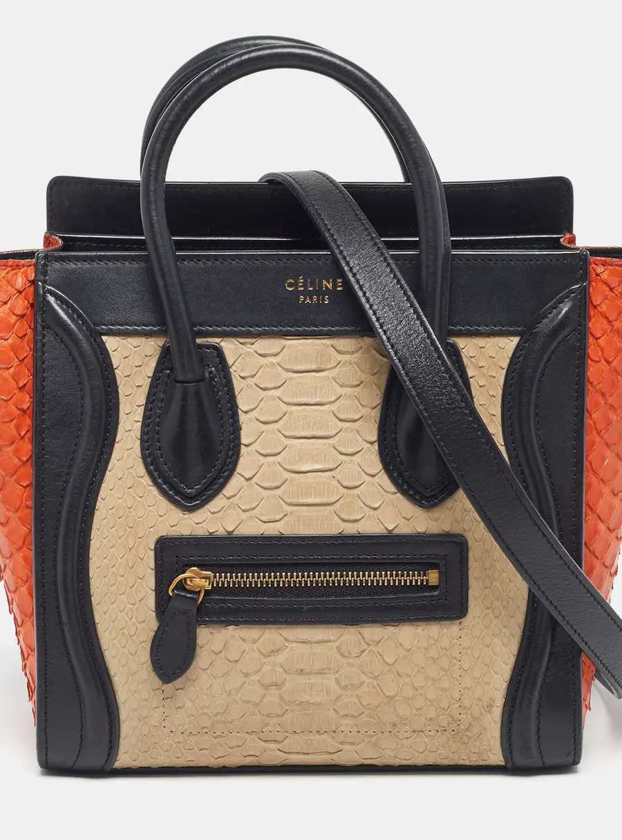 Celine Luggage Nano Tricolor Python and Leather Tote