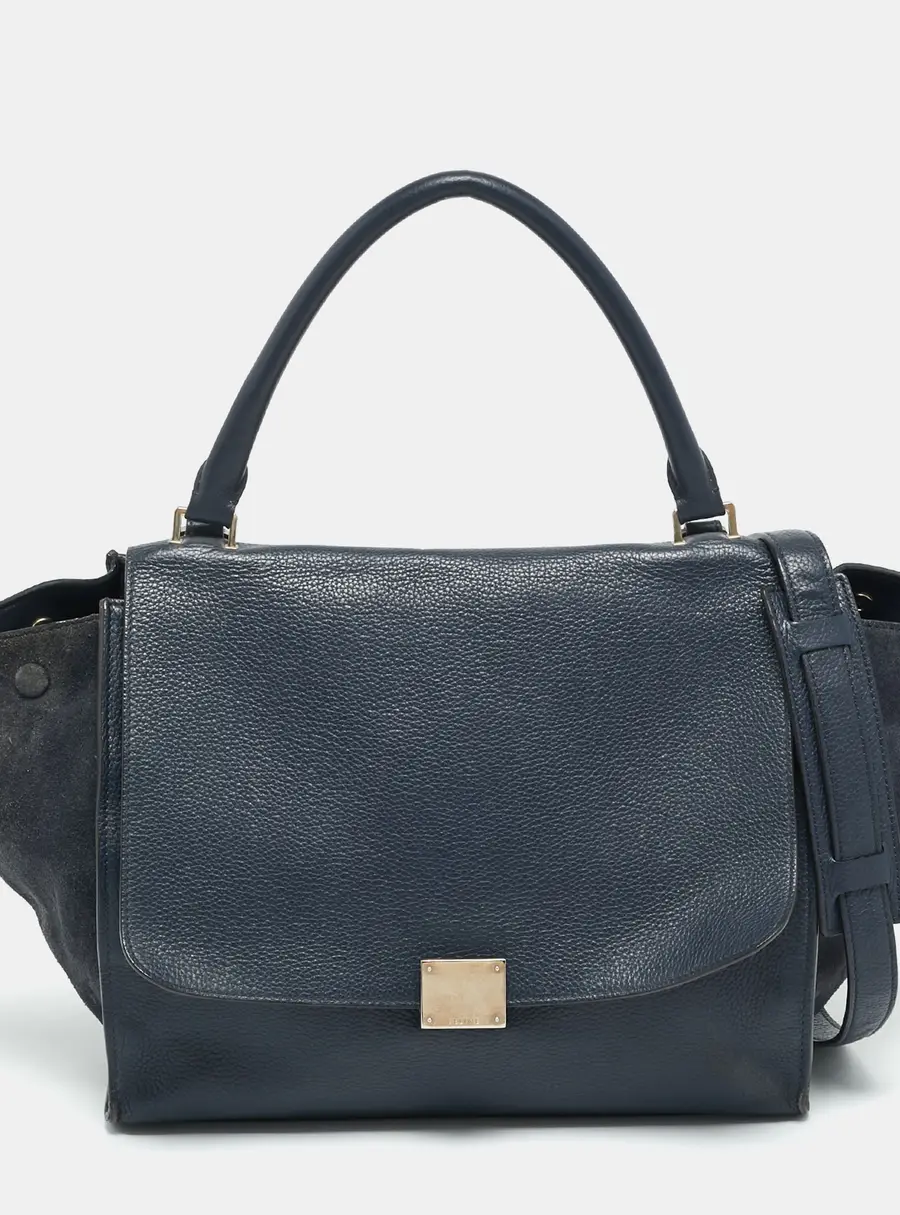 Celine Trapeze Medium Navy Blue Leather and Suede Top Handle Bag