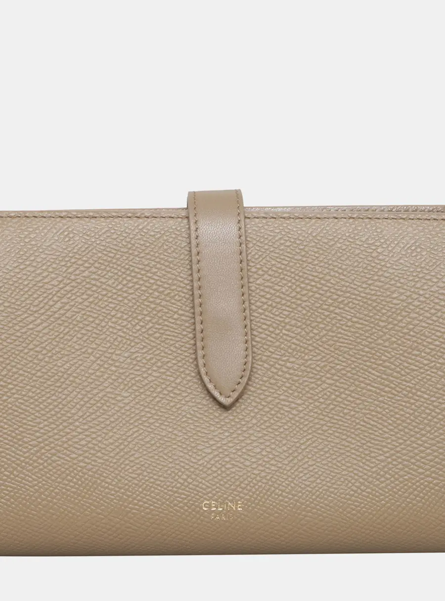 Celine Large Strap Wallet Beige Grained Calfskin Leather Wallet Bag