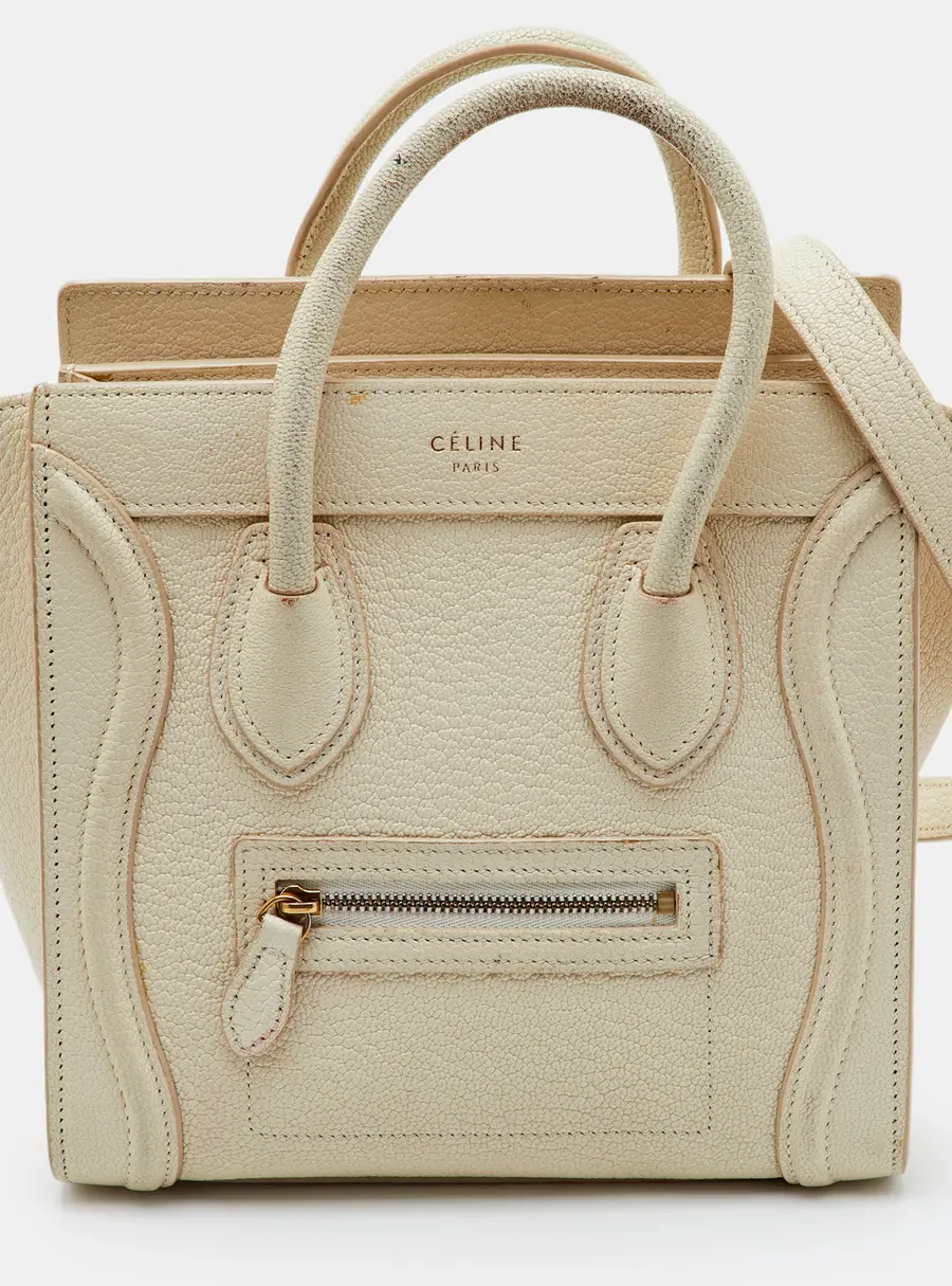 Celine Luggage Nano Off White Leather Tote